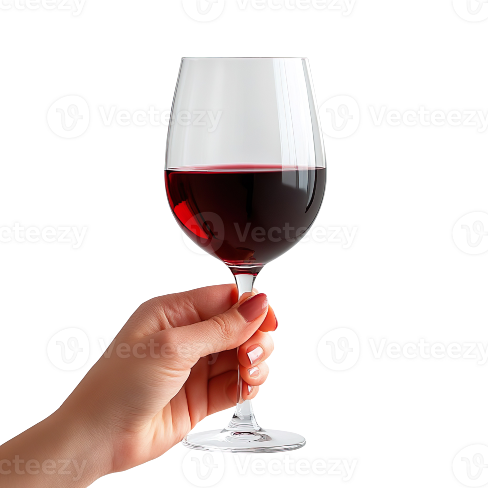 Hand holding glass of red wine isolated on a transparent background png