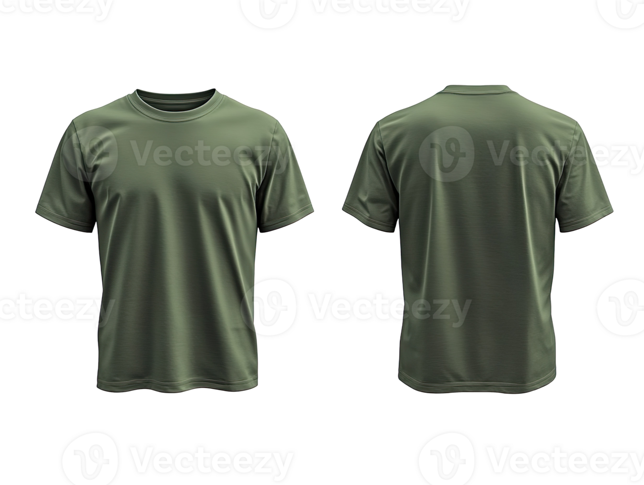 Green plain t-shirt mockup front and back view isolated on a transparent background png