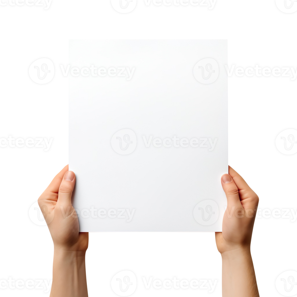 Hand holding blank A4 paper isolated on transparent background png