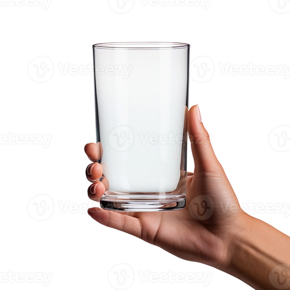 Hand holding an empty glass isolated on a transparent background png