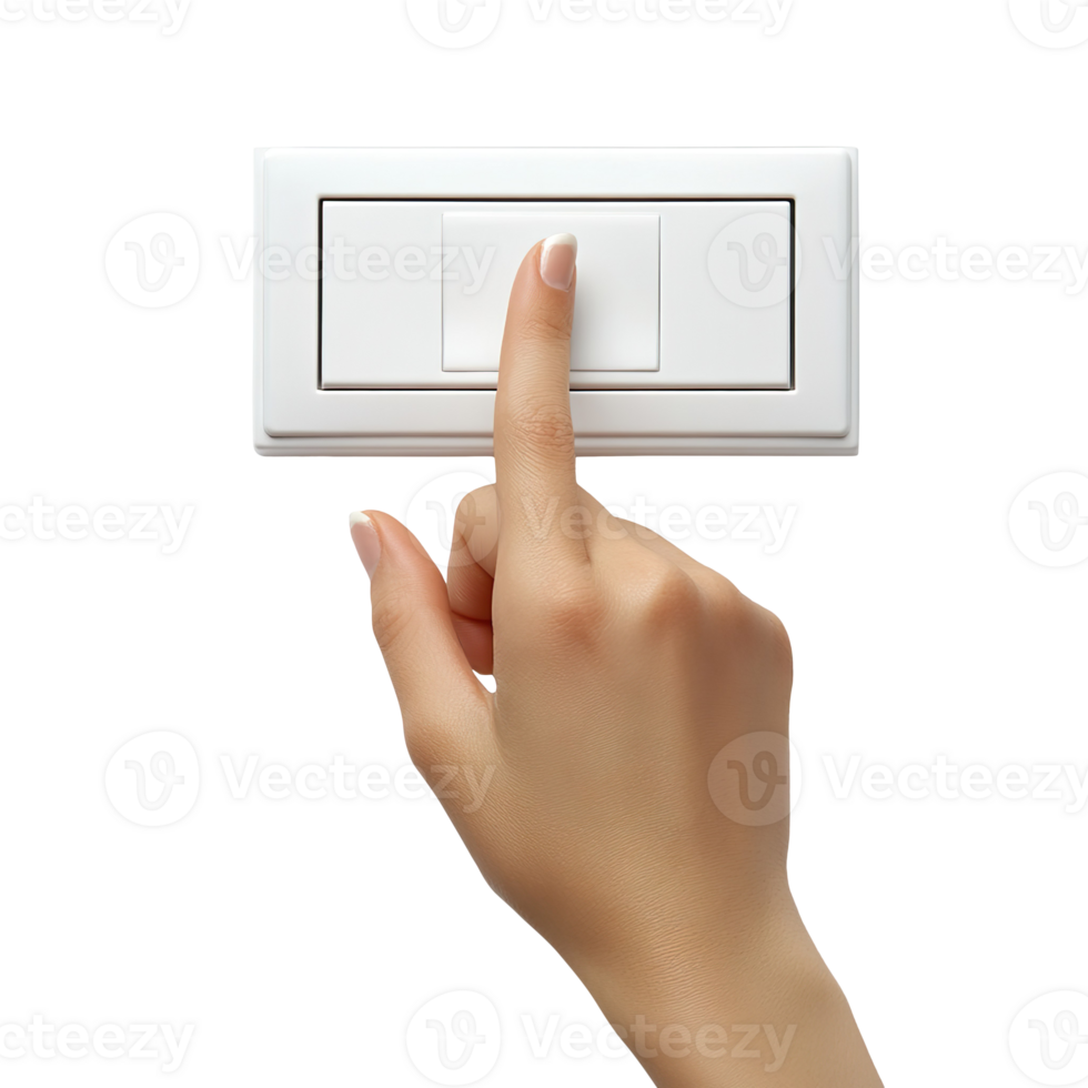 Hands with finger on light switch isolated on transparent background png
