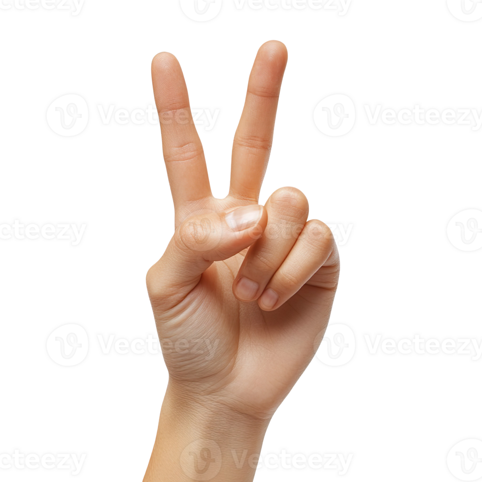 Hand showing peace symbol isolated on transparent background png
