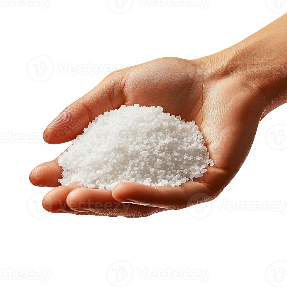 Hand holding heap of salt isolated on transparent background png