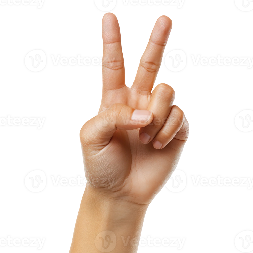 A hand showing peace symbol isolated on transparent background png