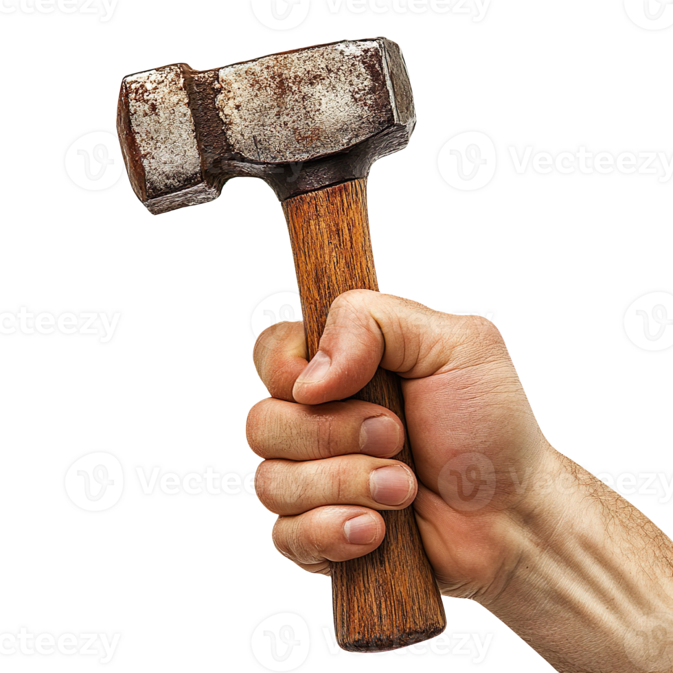 Hand with hammer isolated on transparent background png