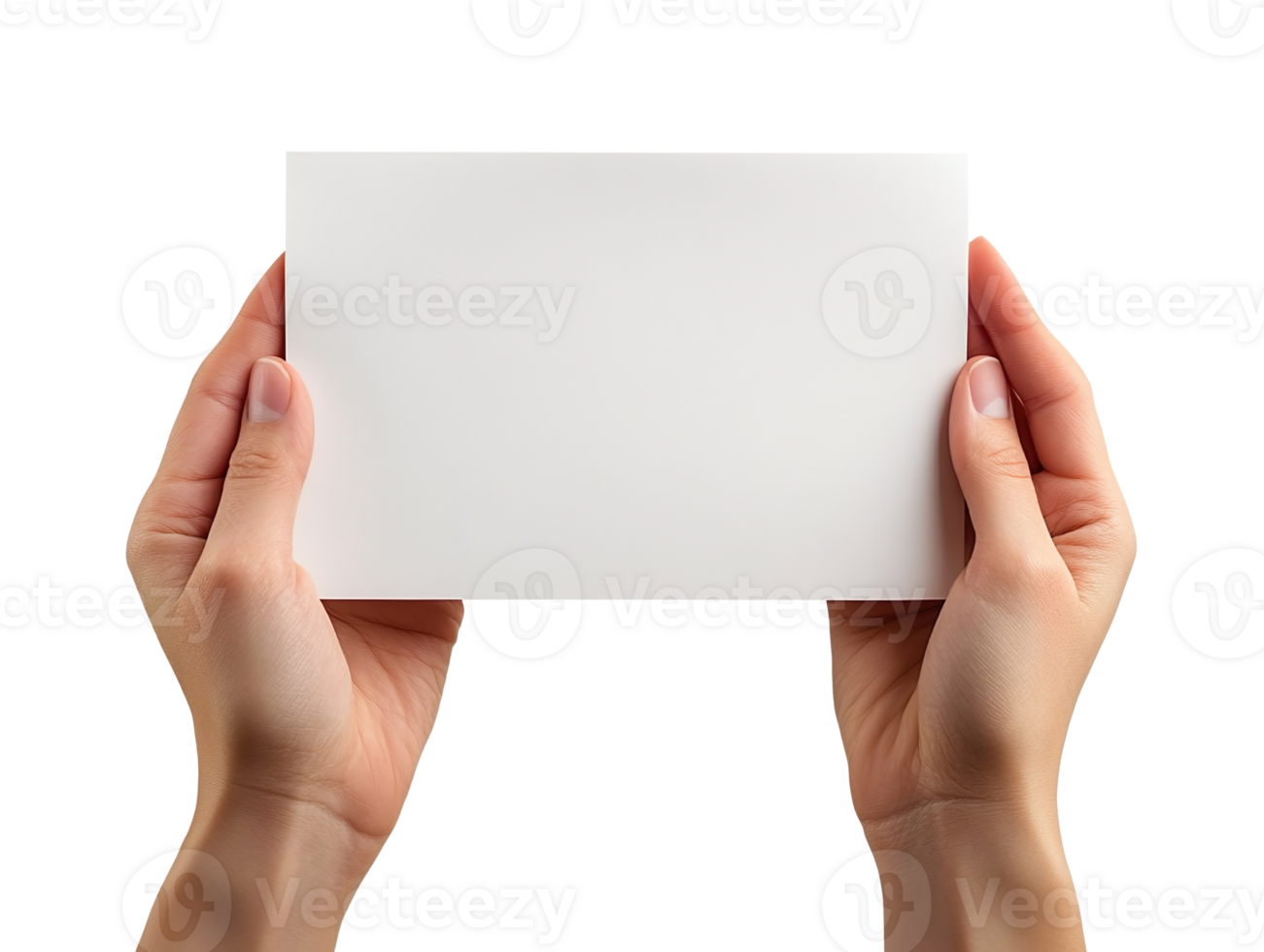 Hands holding blank paper sheet isolated on transparent background png