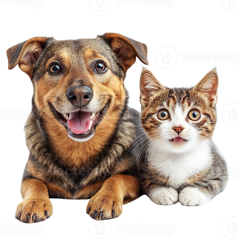 happy and smiling dog and cat isolated on transparent background png