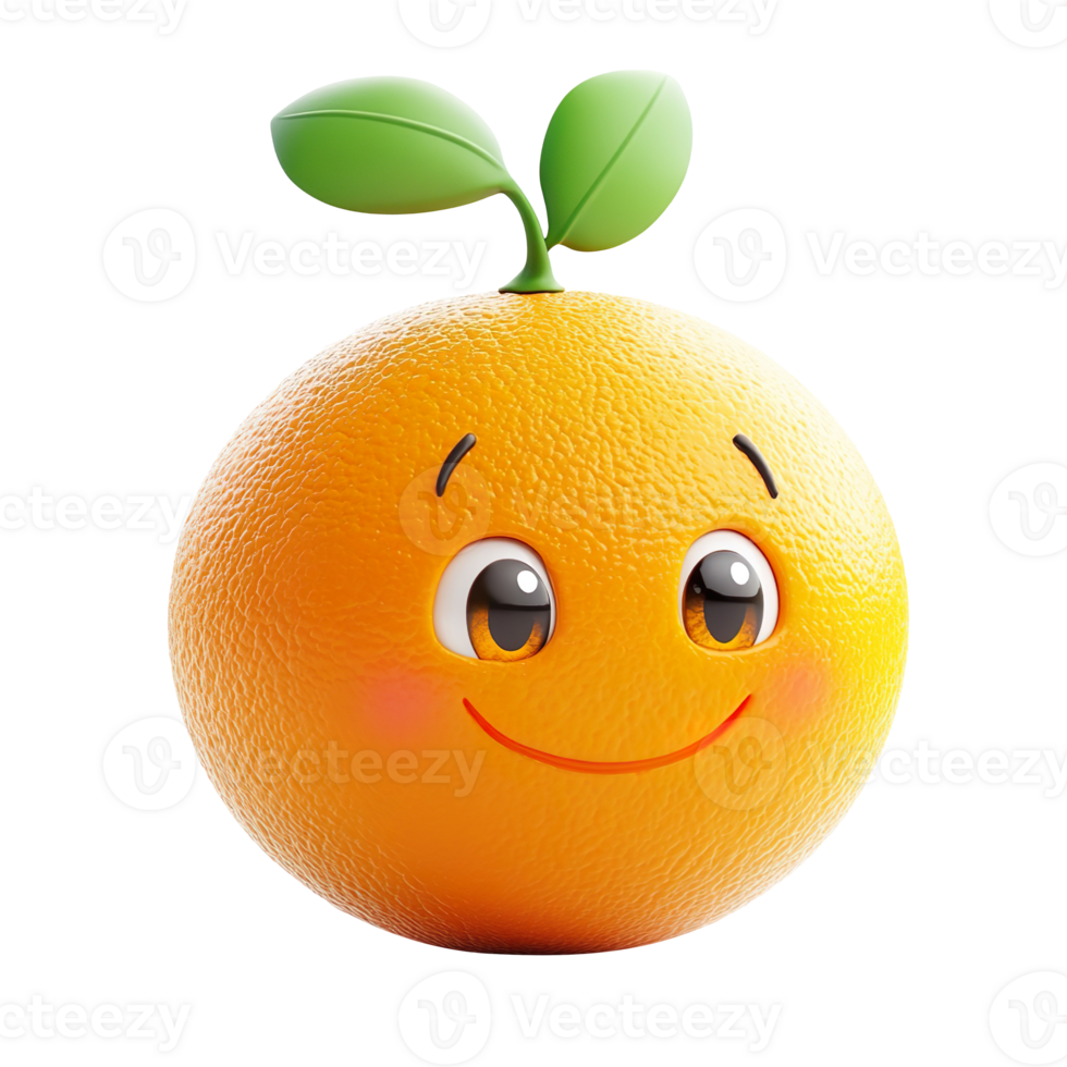 Happy orange with smile Cute Cartoon isolated on transparent background png