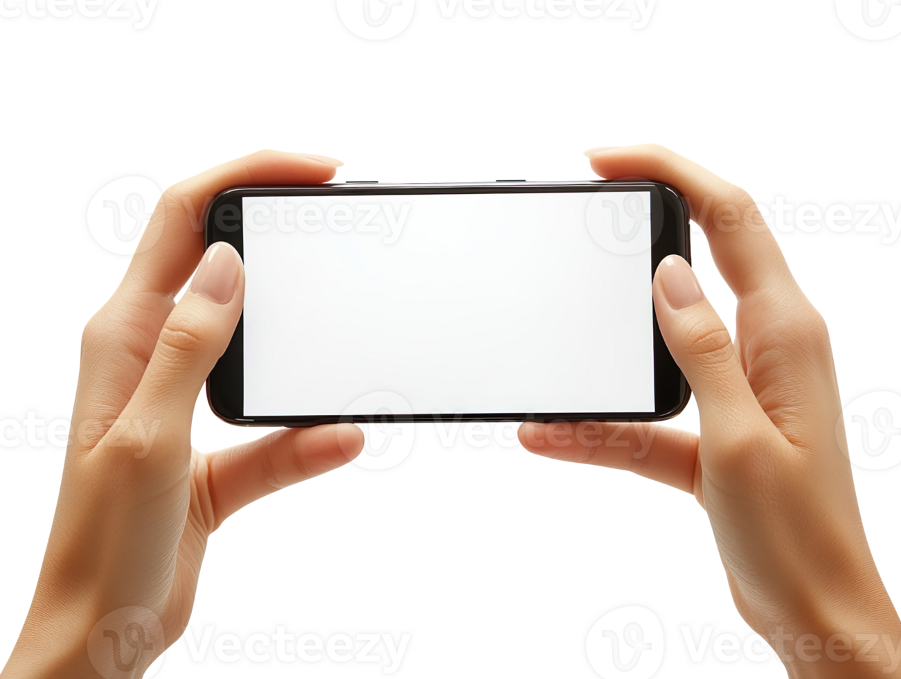 Hands Holding Smartphone Horizontally with Blank Screen isolated on transparent background png