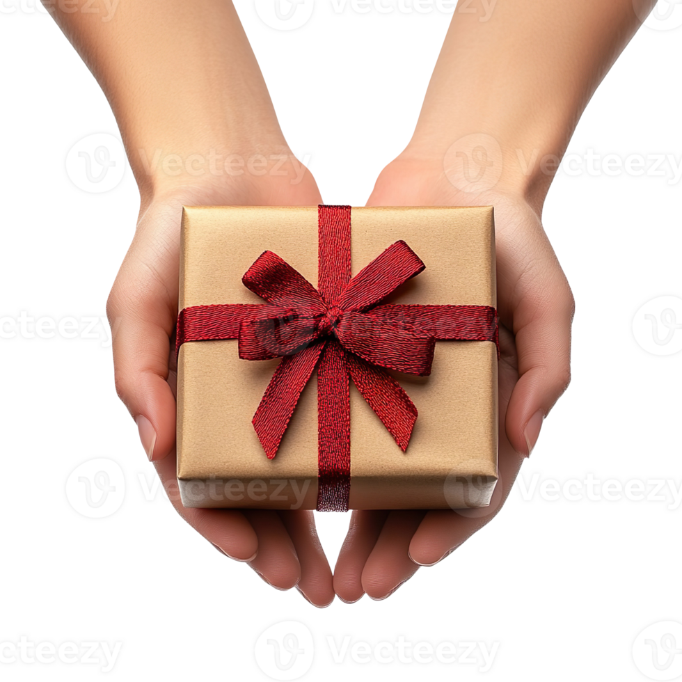 Hands holding gift box isolated on transparent background png