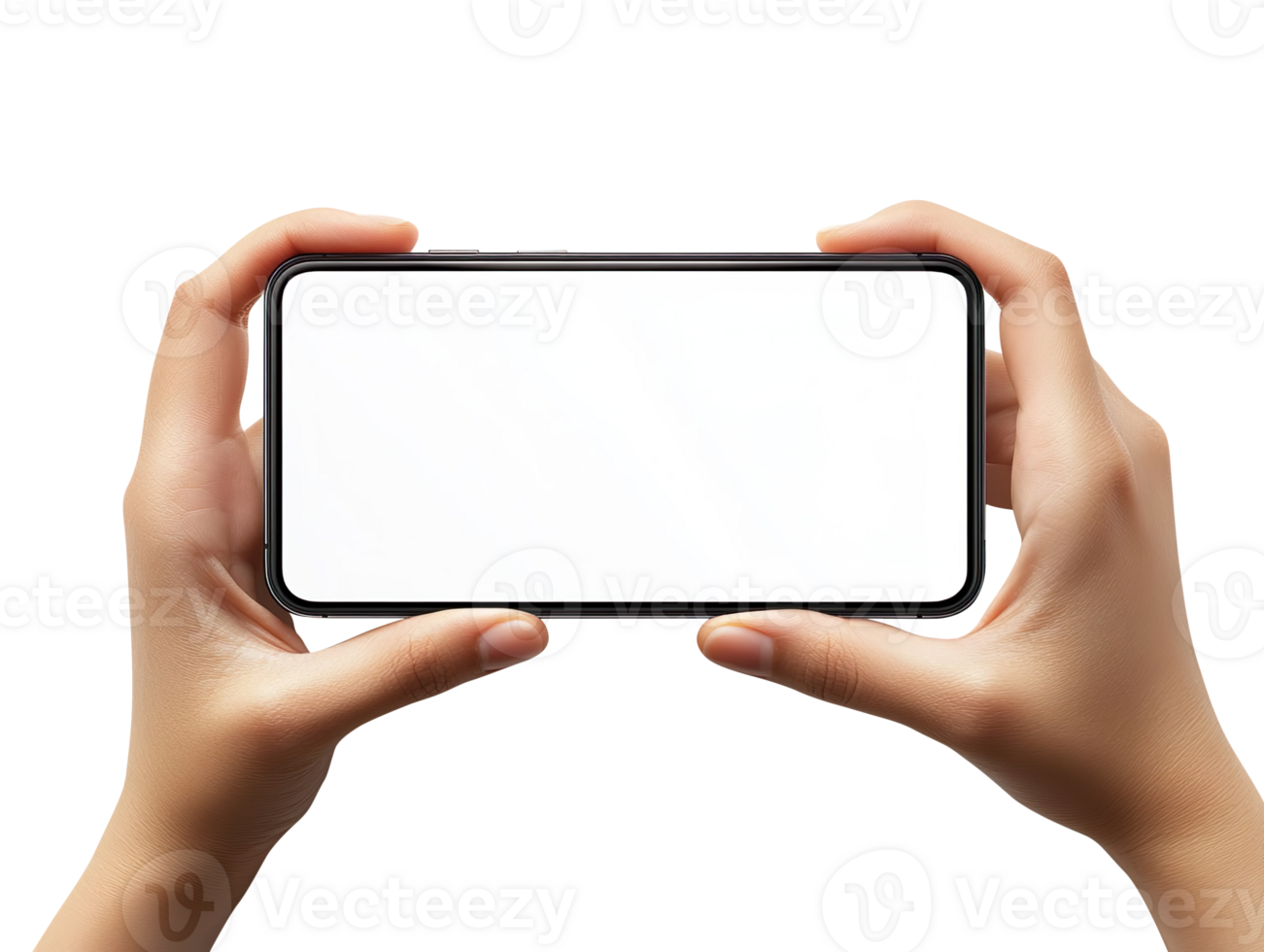 Hands Holding a Smartphone Horizontally with Blank Screen isolated on transparent background png