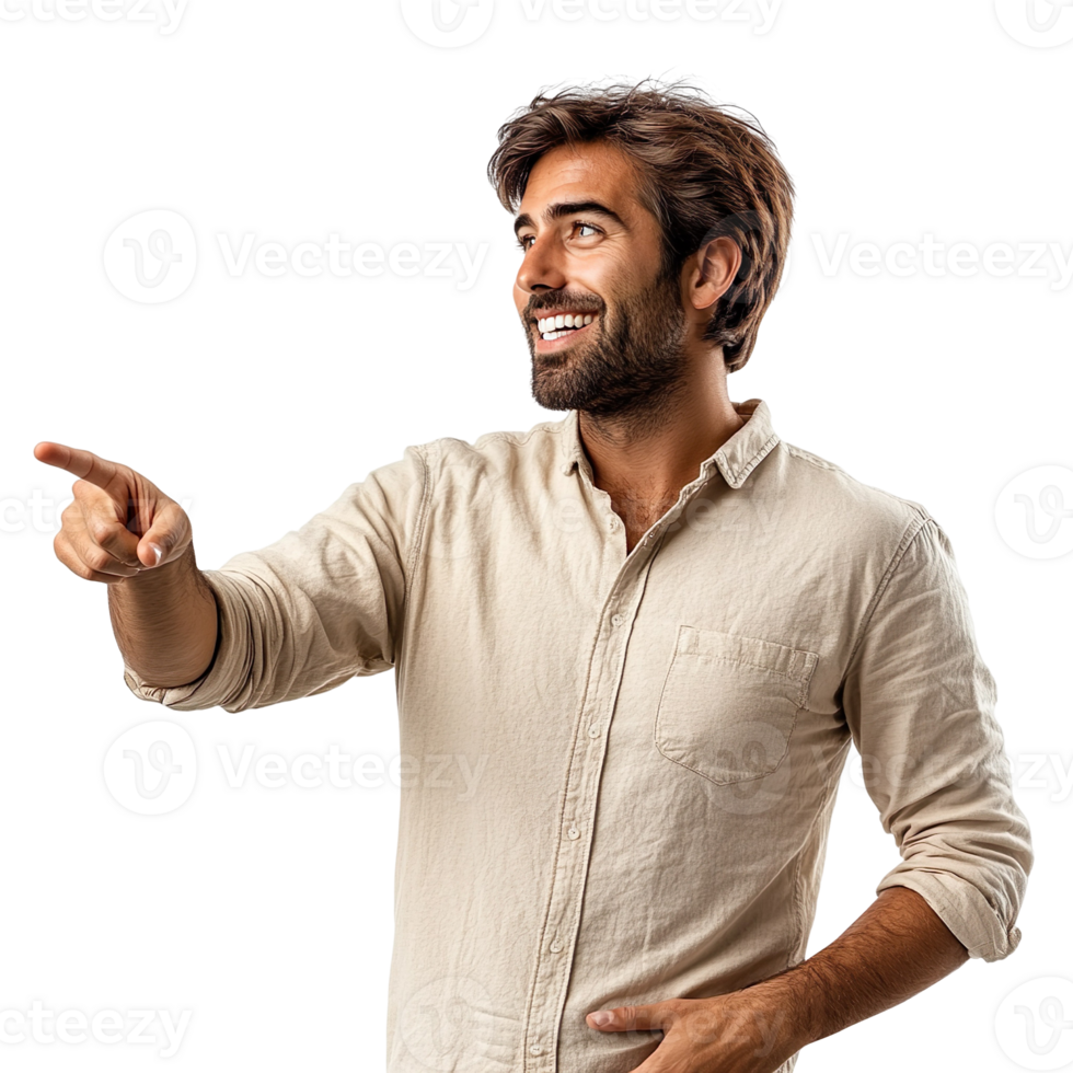 Handsome man pointing to the lateral isolated on transparent background png