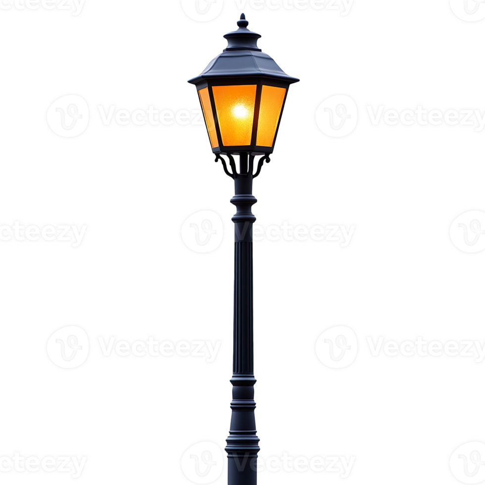 Illuminated lamp post isolated on transparent background png
