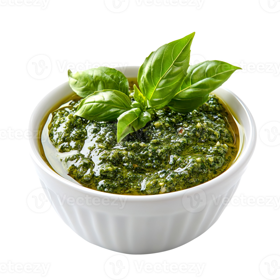 Italian pesto sauce in white bowl isolated on transparent background png