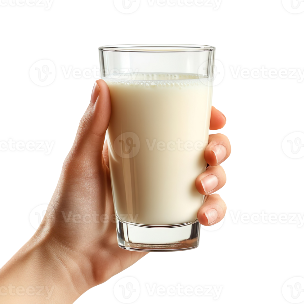 Holding a glass of milk in hand isolated on a transparent background png