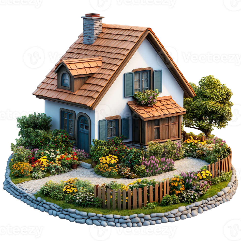 House with a garden isolated on a transparent background png