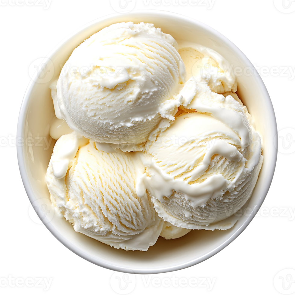 ice cream in a white bowl top view isolated on transparent background png