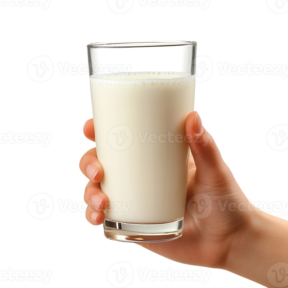 Holding a glass of milk in hand isolated on transparent background png