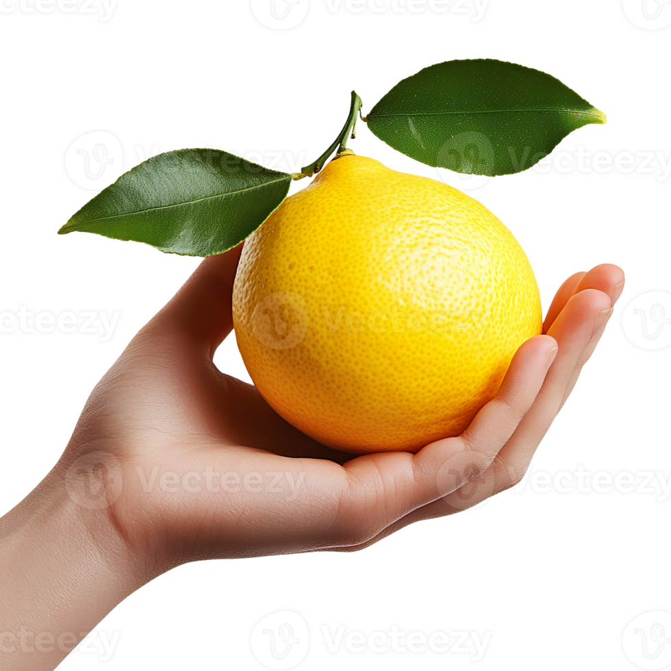 Lemon fruit in hand isolated on transparent background png