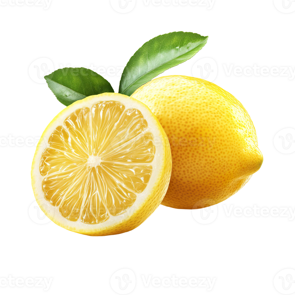 Lemon with leaf isolated on transparent background png
