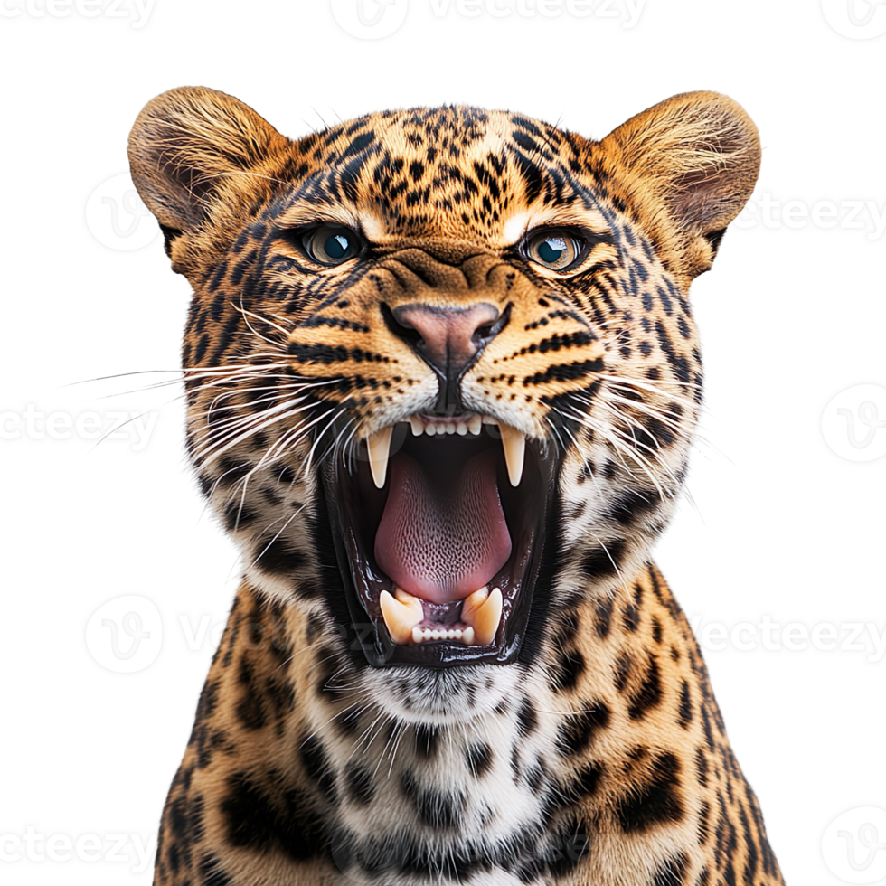 leopard roaring with wide open mouth isolated on transparent background png
