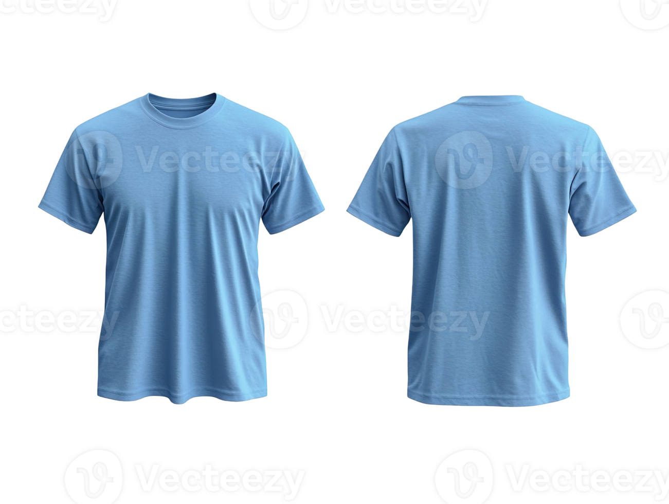 light blue t-shirt mockup front and back view isolated on a transparent background png