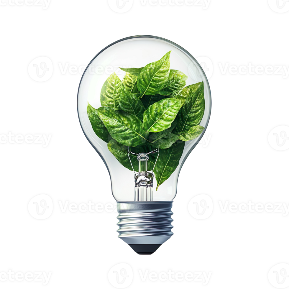 Light bulb with tree leaves isolated on transparent background png