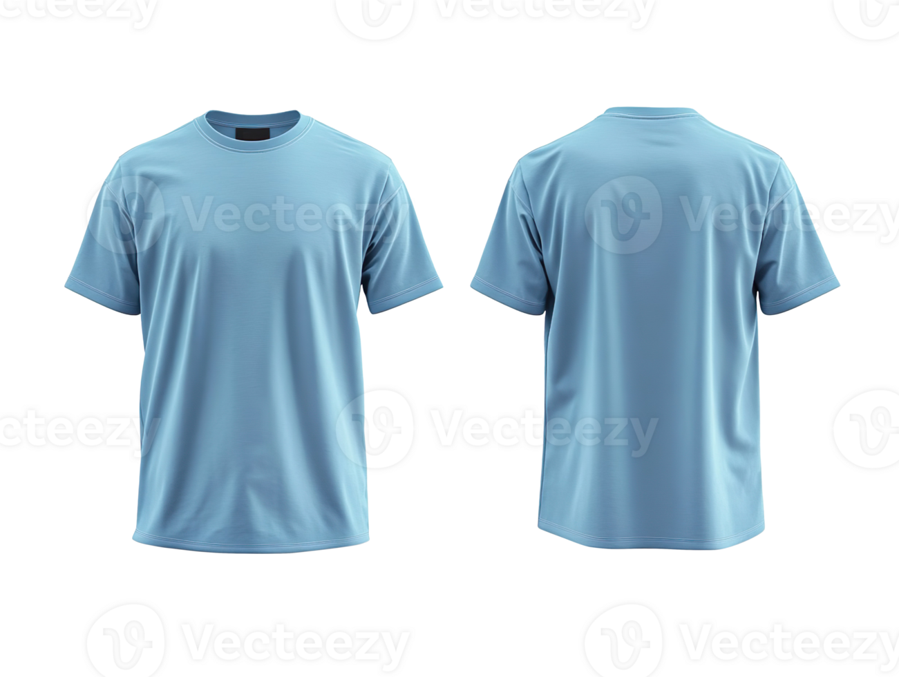 light blue t-shirt mockup front and back view isolated on transparent background png