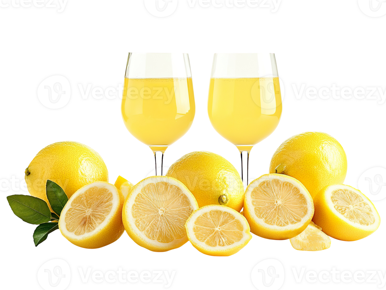 Lemons and cocktail glasses with limoncello isolated on transparent background png