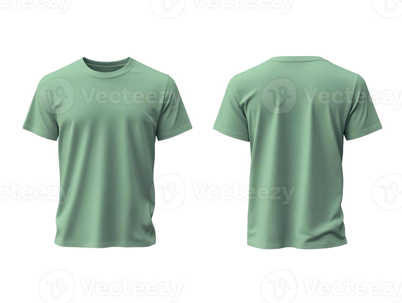 Light green plain t-shirt mockup front and back view isolated on transparent background png