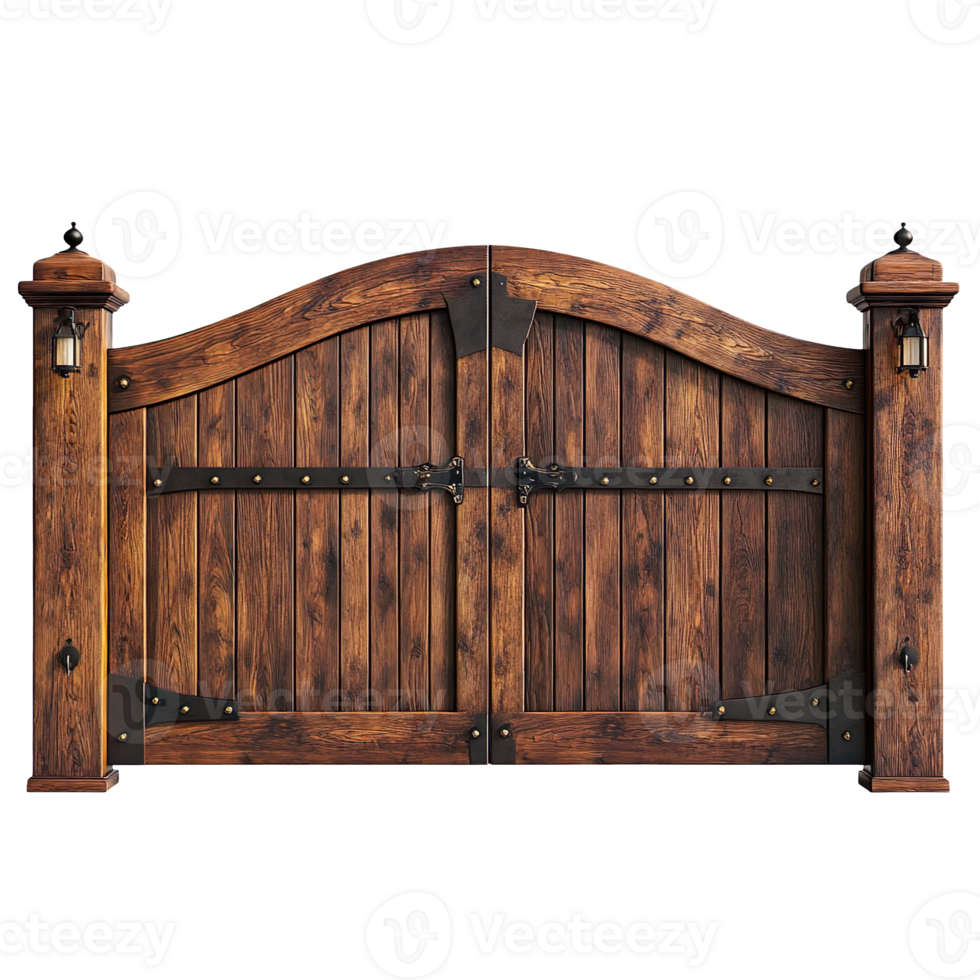 Luxury beautiful wooden gate isolated on transparent background png