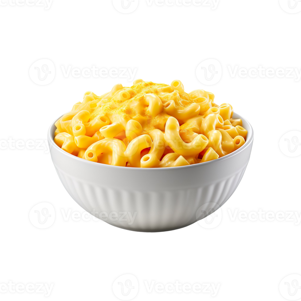 Macaroni and cheese in white bowl side view isolated on transparent background png