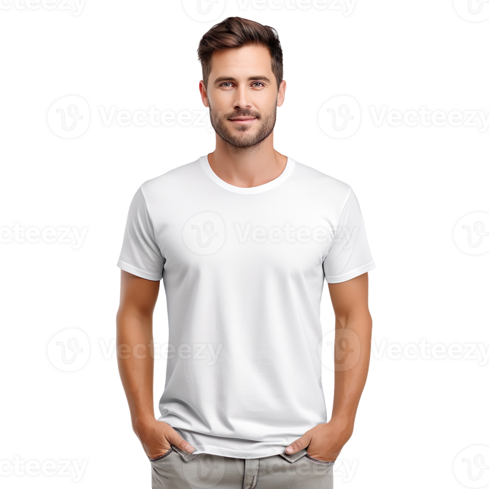 Man in white tshirt mockup isolated on a transparent background png