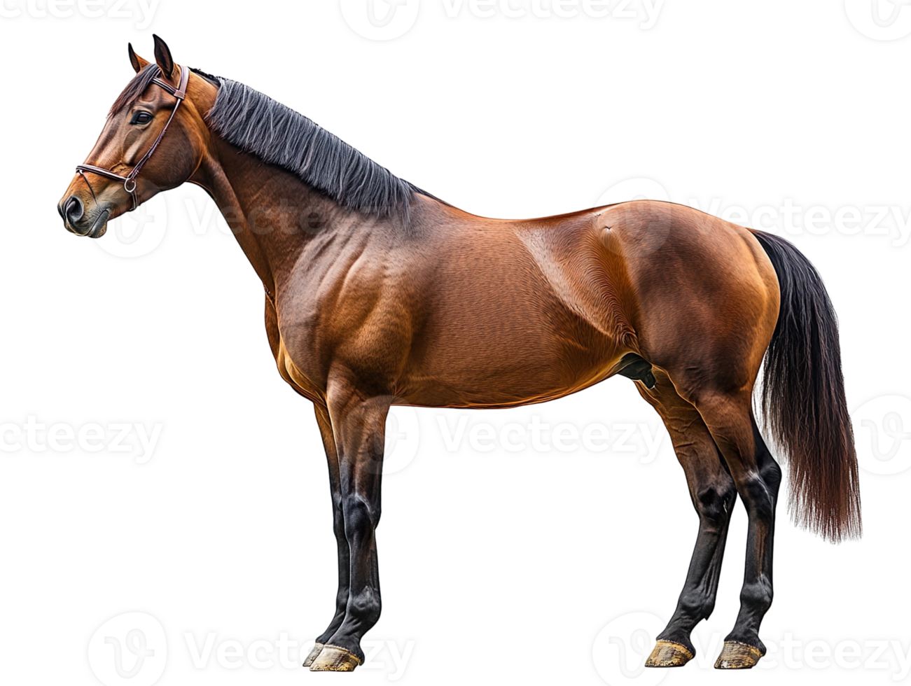 Majestic bay horse standing side view isolated on transparent background png