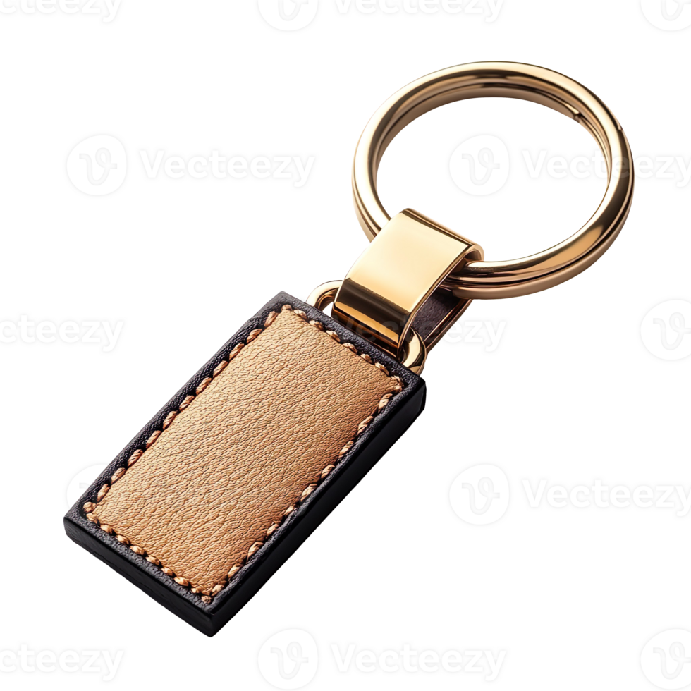 Luxury gold keychain with leather strap isolated on transparent background png