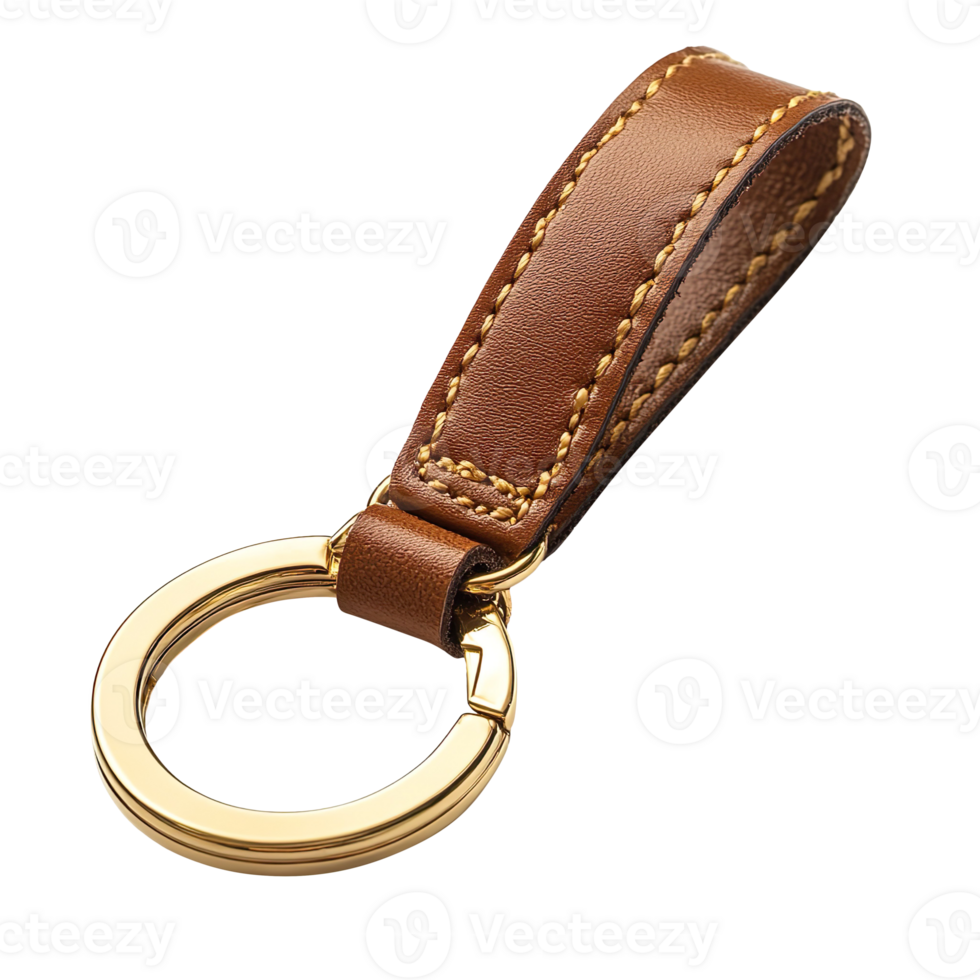 Luxury gold keychain with leather strap isolated on a transparent background png