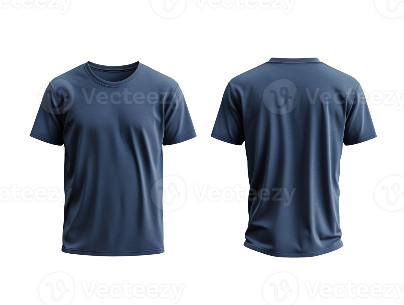 male blue t-shirts mockup front and back view isolated on a transparent background png