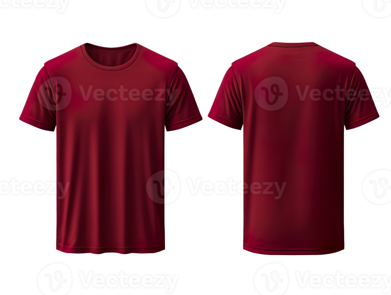 Maroon men's classic t-shirt front and back isolated on transparent background png