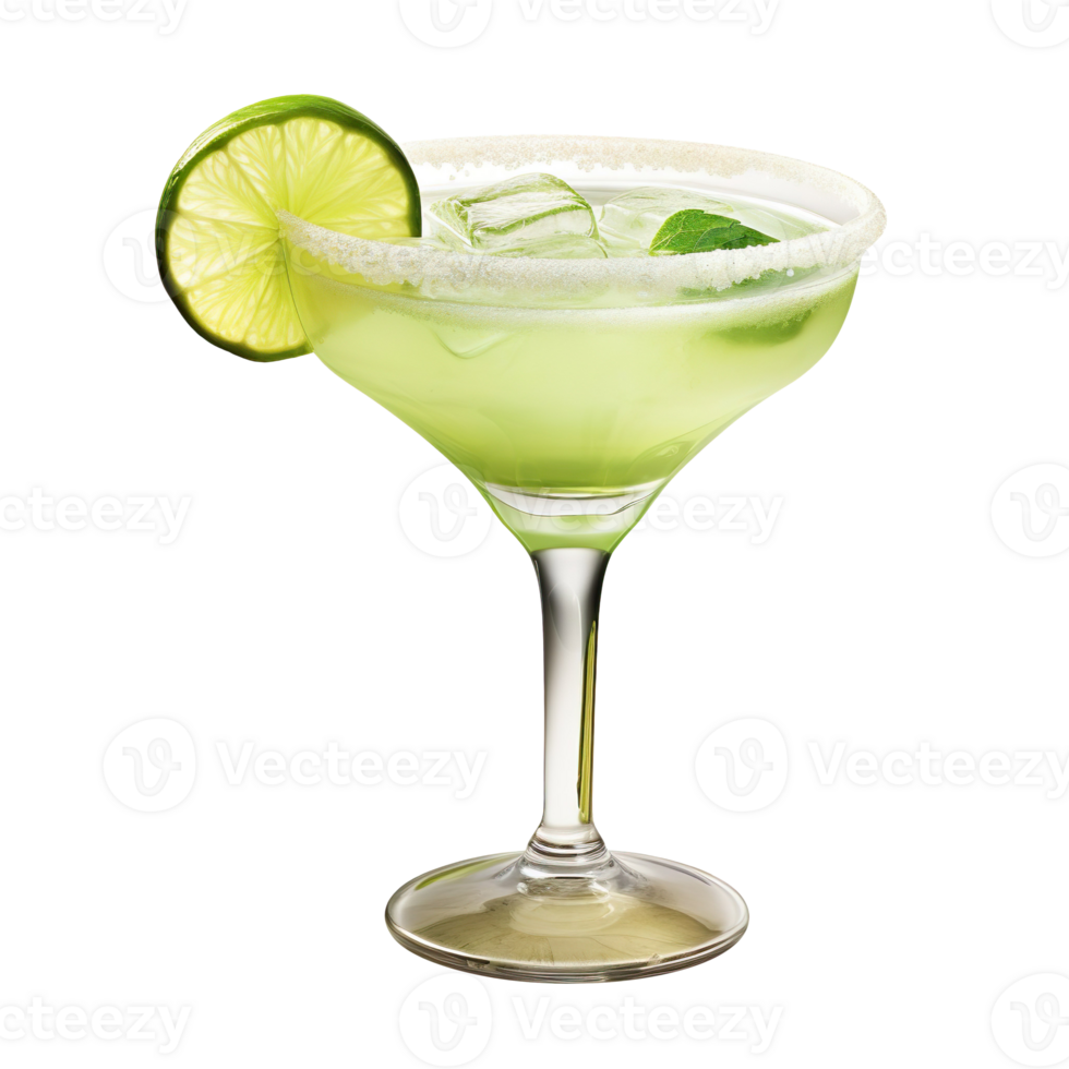 Margarita cocktail decorated with lime slice isolated on transparent background png