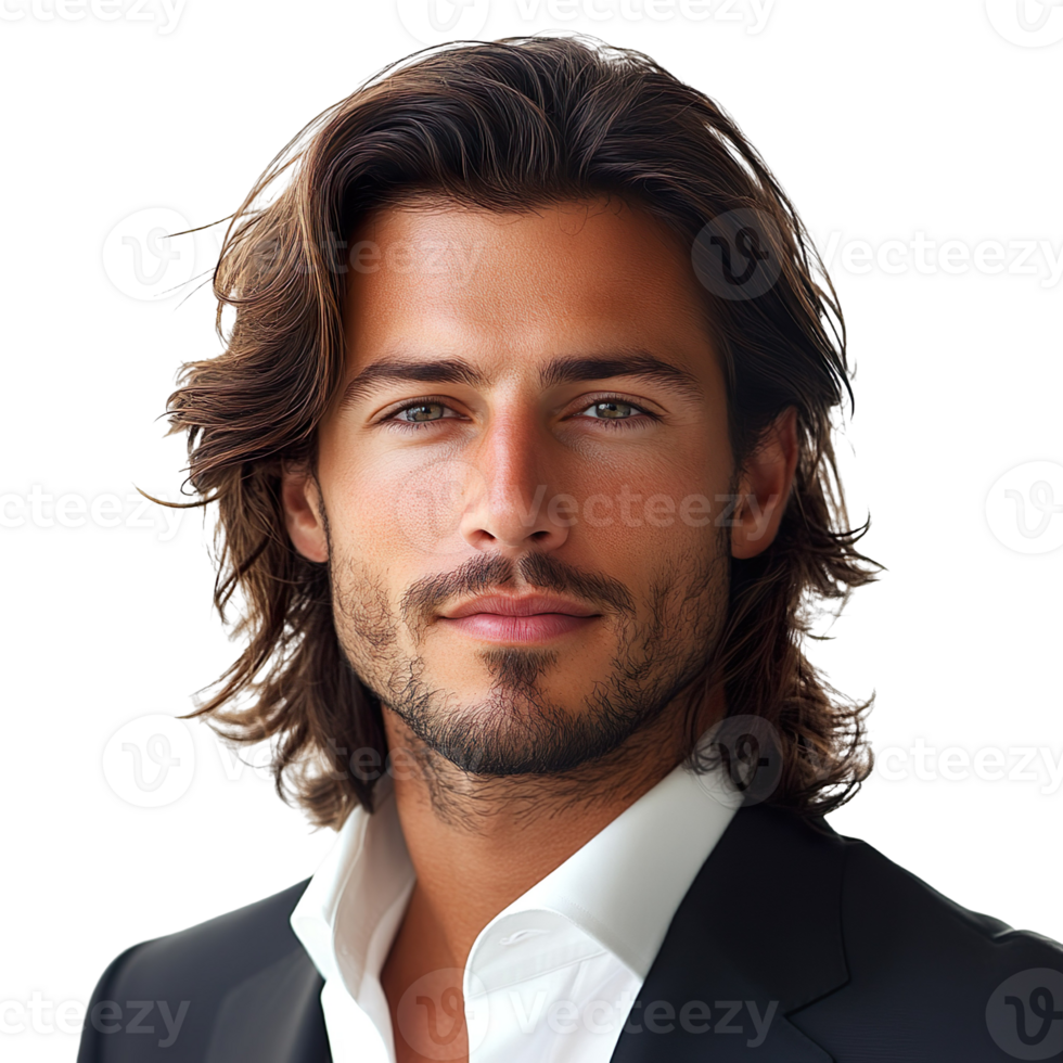 male handsome long hair business man isolated on transparent background png