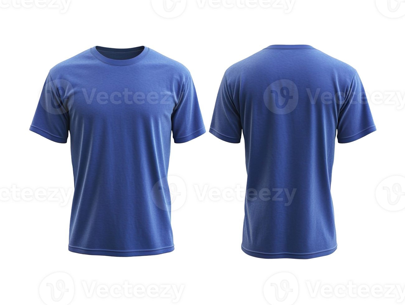 male blue t-shirts mockup front and back view isolated on transparent background png