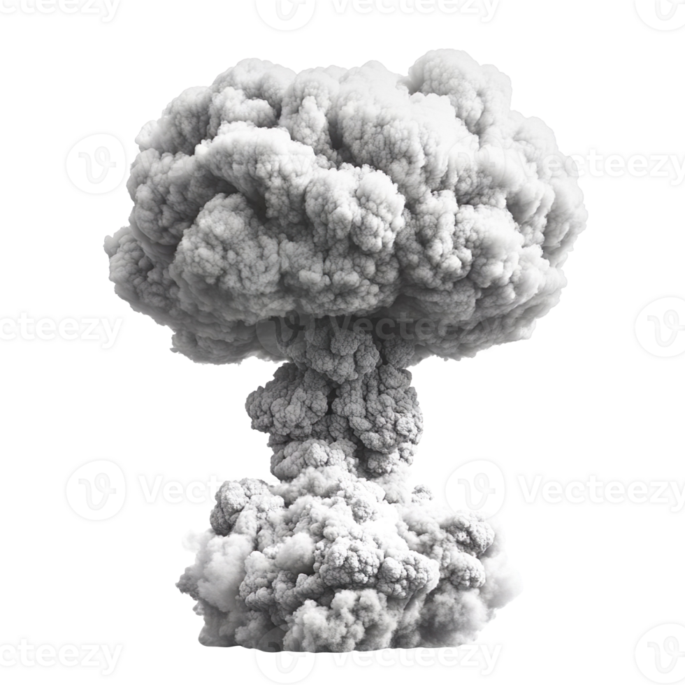 Massive mushroom cloud explosion isolated on transparent background png