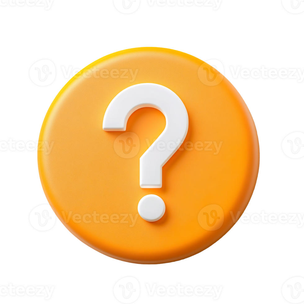 Matte Bright Orange Circle with White question Mark isolated on transparent background png