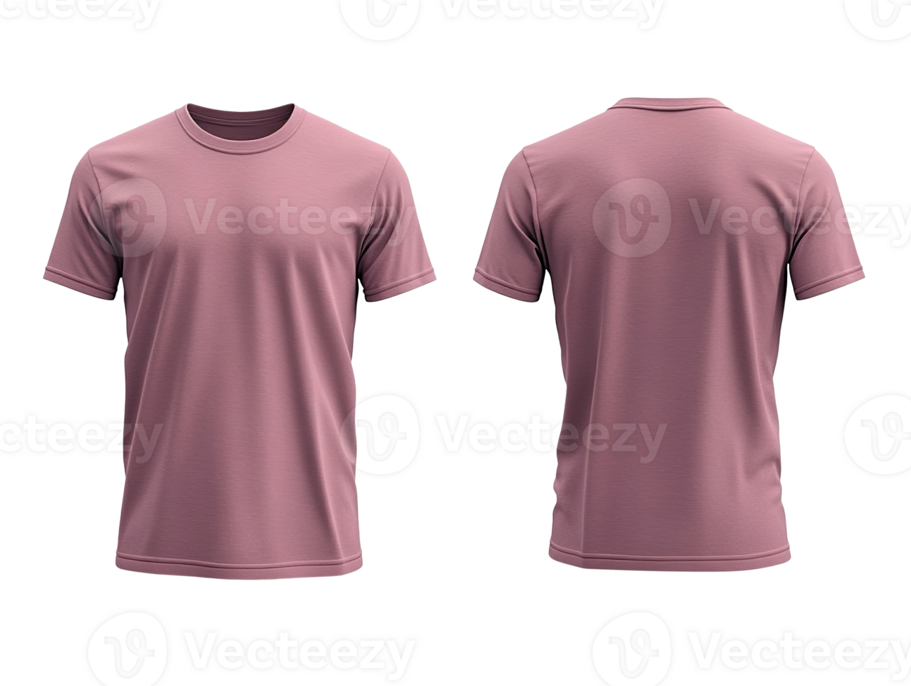Mauve men's classic t-shirt front and back isolated on a transparent background png