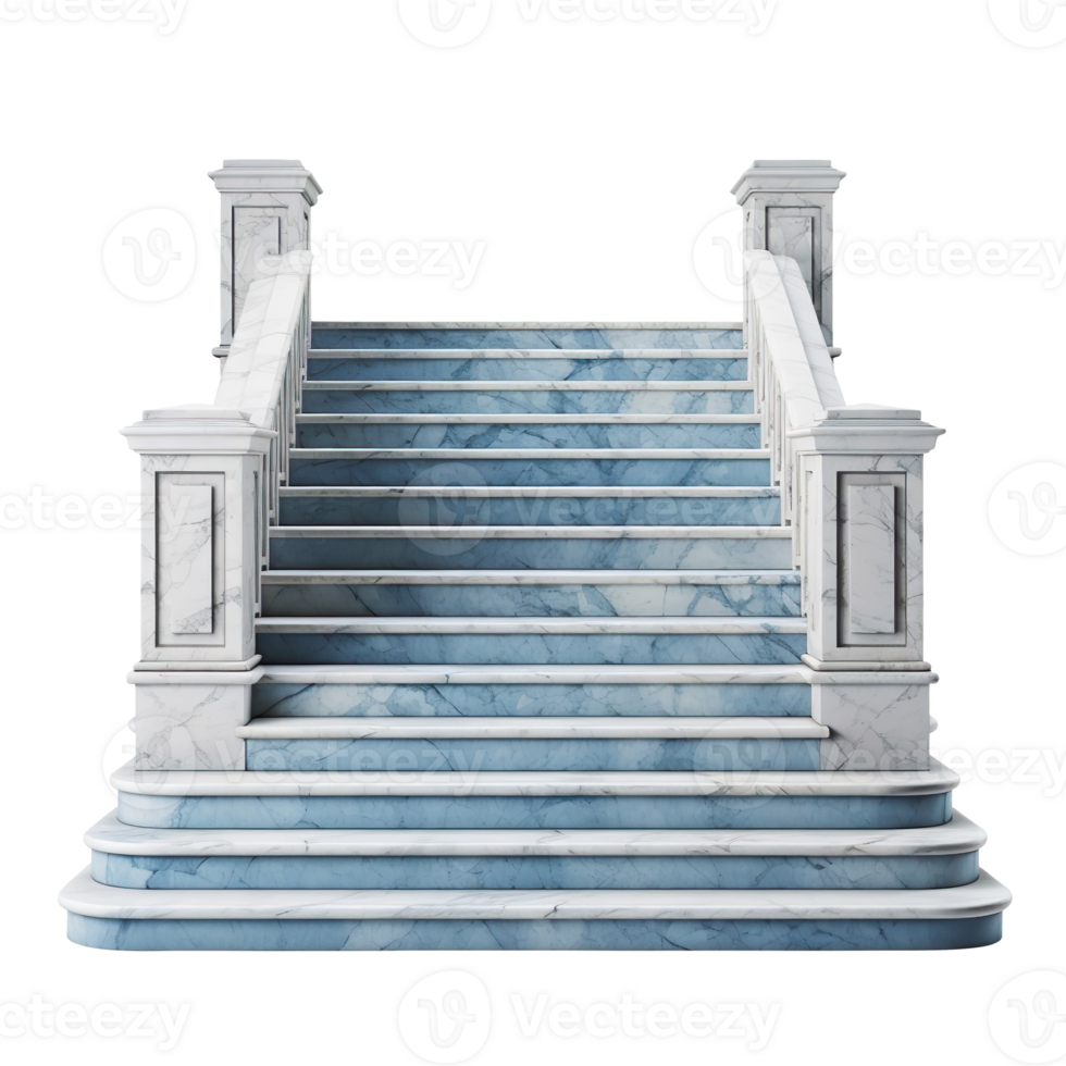 Marble blue staircase with stairs isolated on a transparent background png