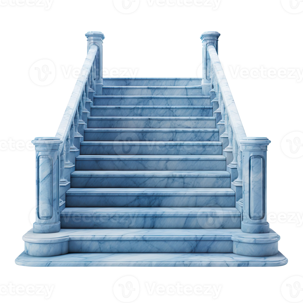 Marble blue staircase with stairs isolated on transparent background png