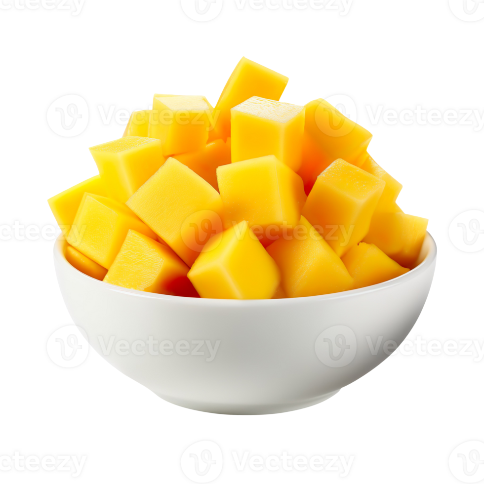 mango cubes in bowl isolated on transparent background png