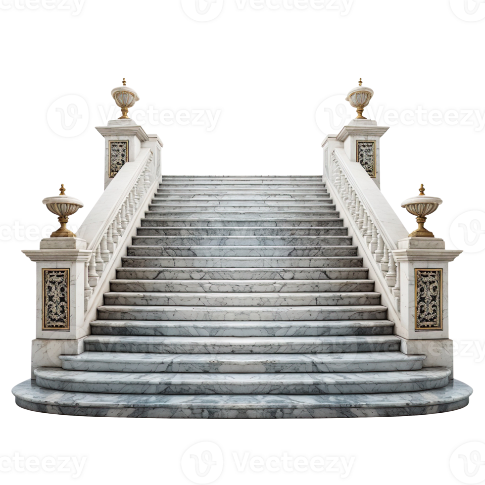 Marble staircase with stairs isolated on transparent background png