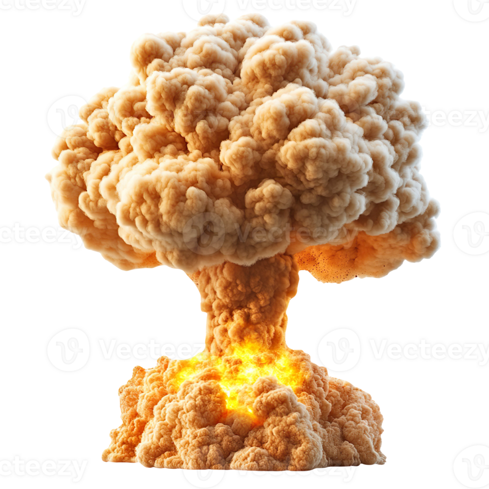Massive mushroom cloud explosion isolated on a transparent background png
