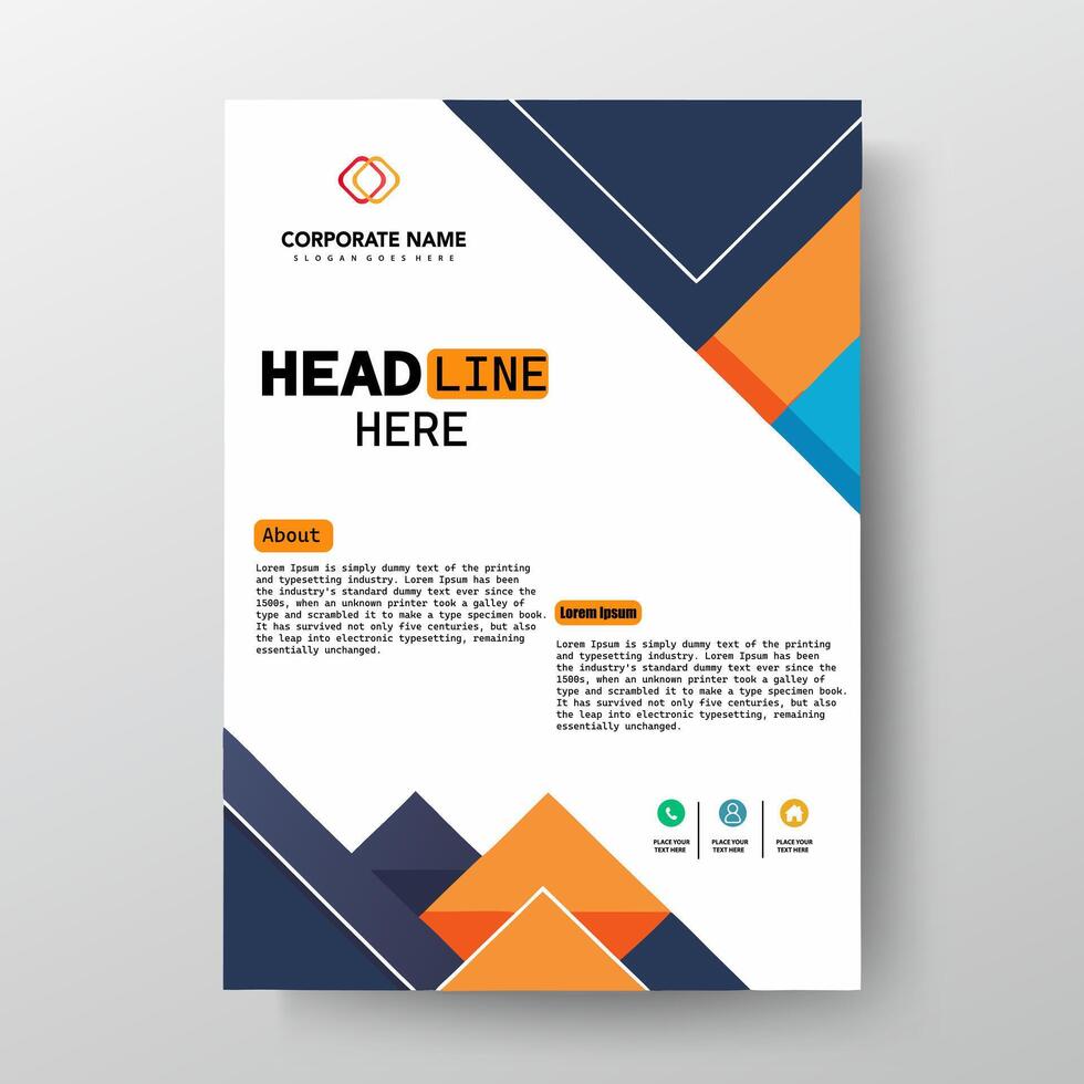 A brochure template with an orange and blue geometric design vector